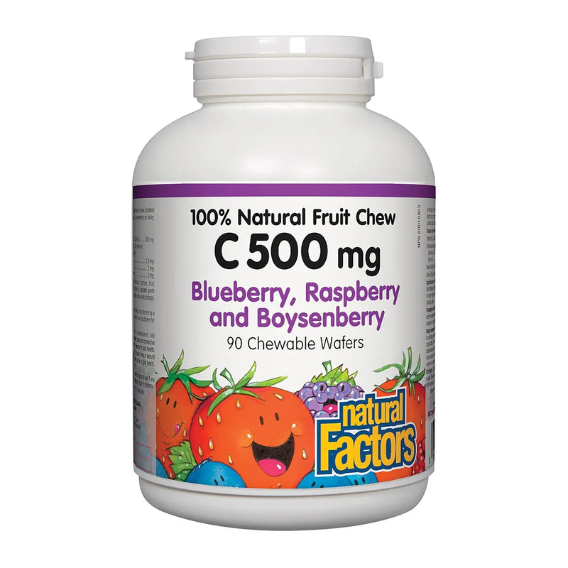100% Natural Fruit Chew C 500 mg · Blueberry, Raspberry and Boysenberry