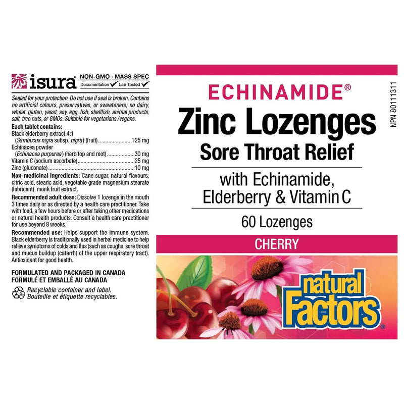 ECHINAMIDE Zinc Lozenges Cherry · Sore Throat Relief