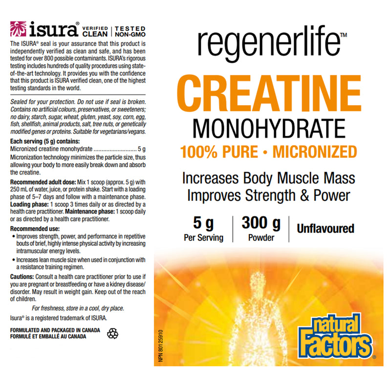 RegenerLife Creatine Monohydrate Unflavoured · 300 g Powder