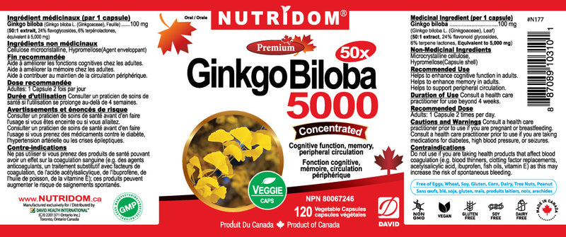 Nutridom Ginkgo Biloba 5000 · 120 Capsules