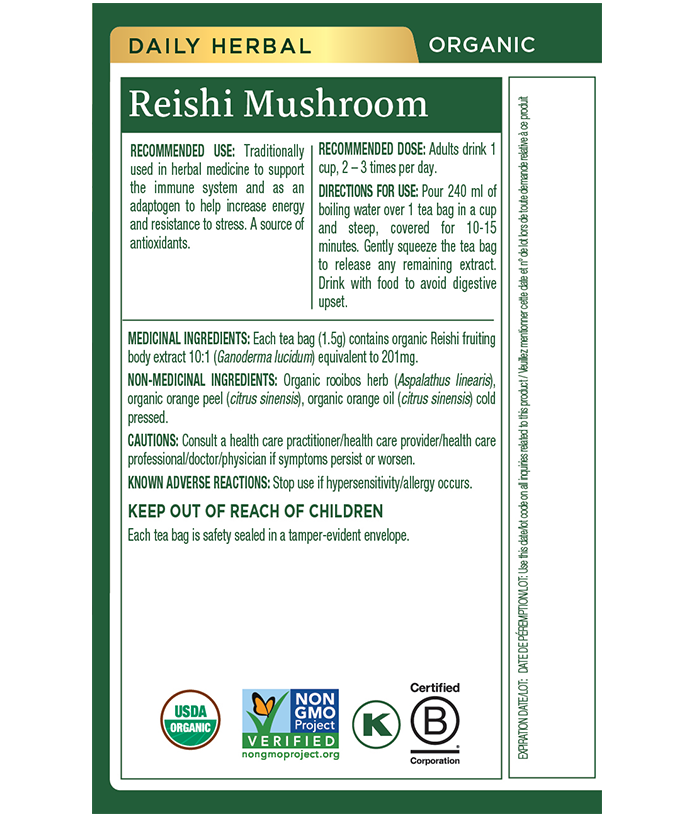 Organic Reishi Mushroom with Rooibos & Orange Peel · 16 Tea Bags