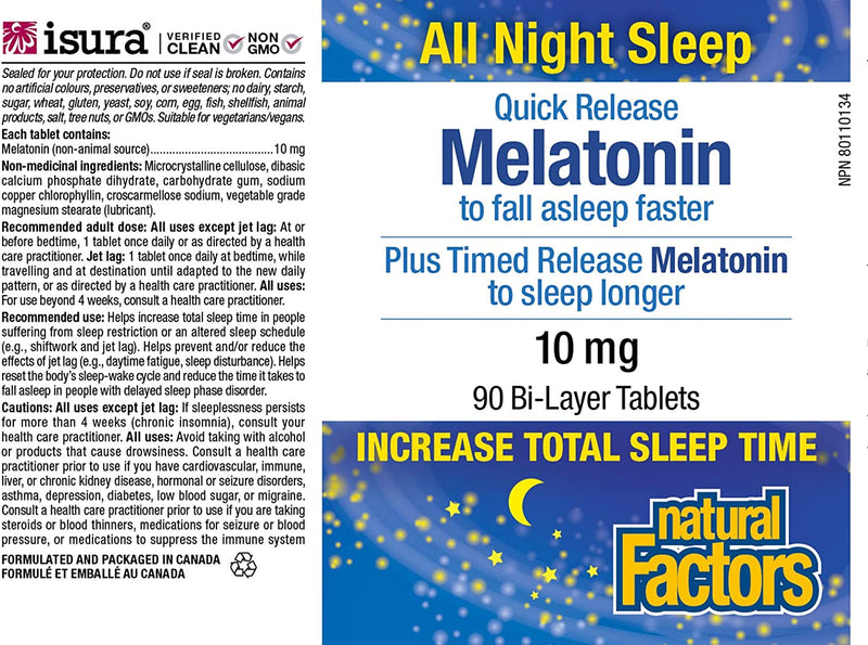 Melatonin Quick Release Plus Timed Release 10 mg · 90 Bi-Layer Tablets