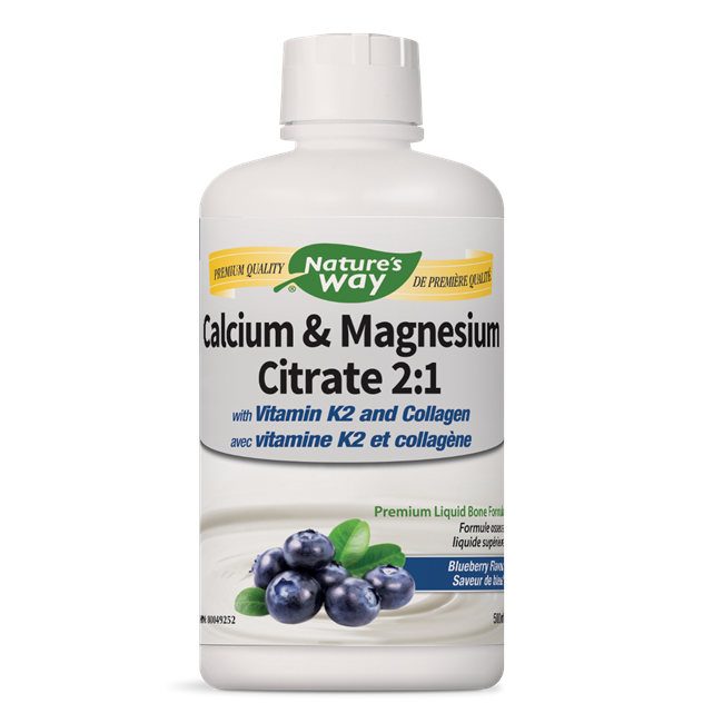 Calcium & Magnesium Citrate 2:1 with Vitamin K2 and Collagen Blueberry · 500 mL