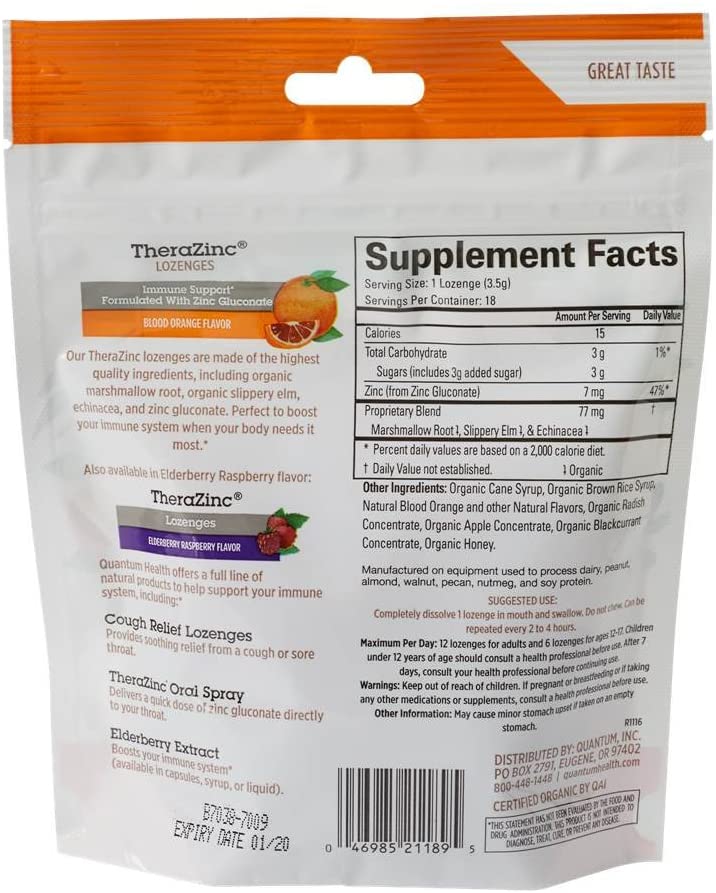 TheraZinc Organic Blood Orange Lozenges · 18 Lozenges