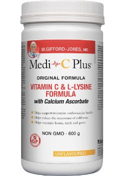 W. Gifford-Jones, MD · Medi C Plus · Vitamin C & L-Lysine Formula with Calcium Ascorbate · Unflavoured 600 g
